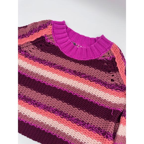 Free People Knitted Cotton Striped Cotton Sweater Medium - Picture 5 of 5